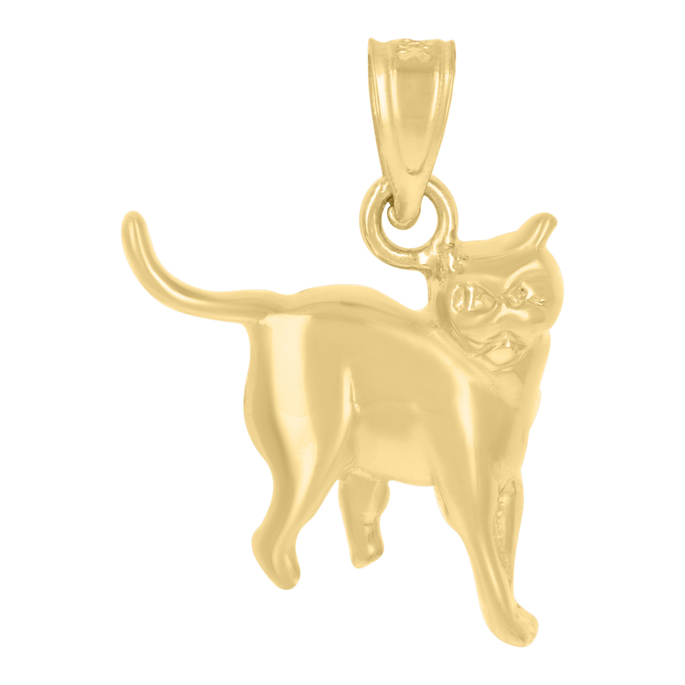 10kt 10k Yellow Gold Womens Diamond-Cut Kitty Cat Animal Charm Pendant